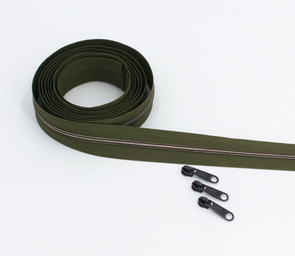 Endlosreißverschluss metallisiert schmal olivgrün/ oxyd (1m)